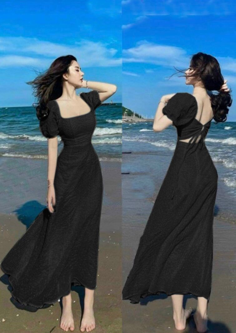 50-90kg bigsize đầm maxi hở lưng cổ u đi biển