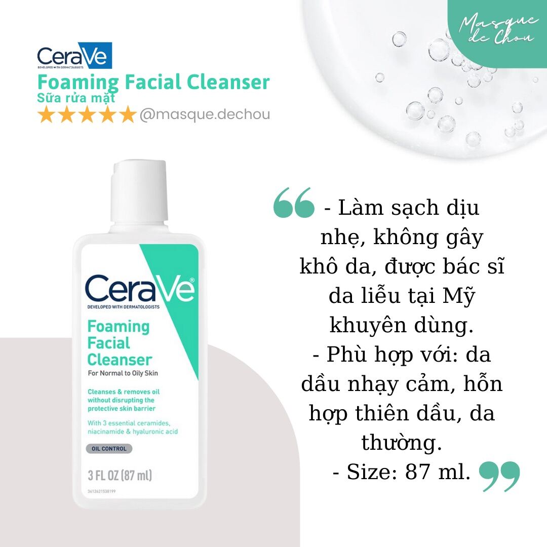 Sữa Rửa Mặt Dành Cho Da Nhạy Cảm Cerave Foaming Facial Cleanser (Màu Xanh Ngọc)