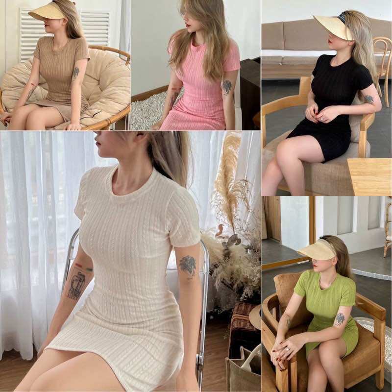 Đầm vải tăm tay ngắn body ôm sang chảnh bd2000
