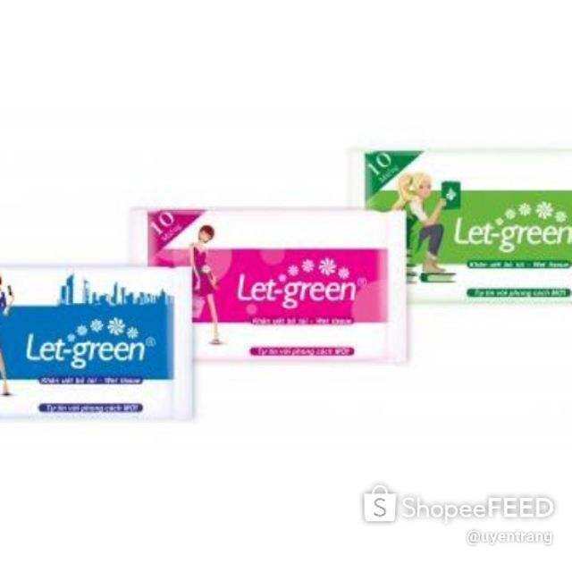 Khăn giấy ướt let green 10 miếng. loại bỏ túi.