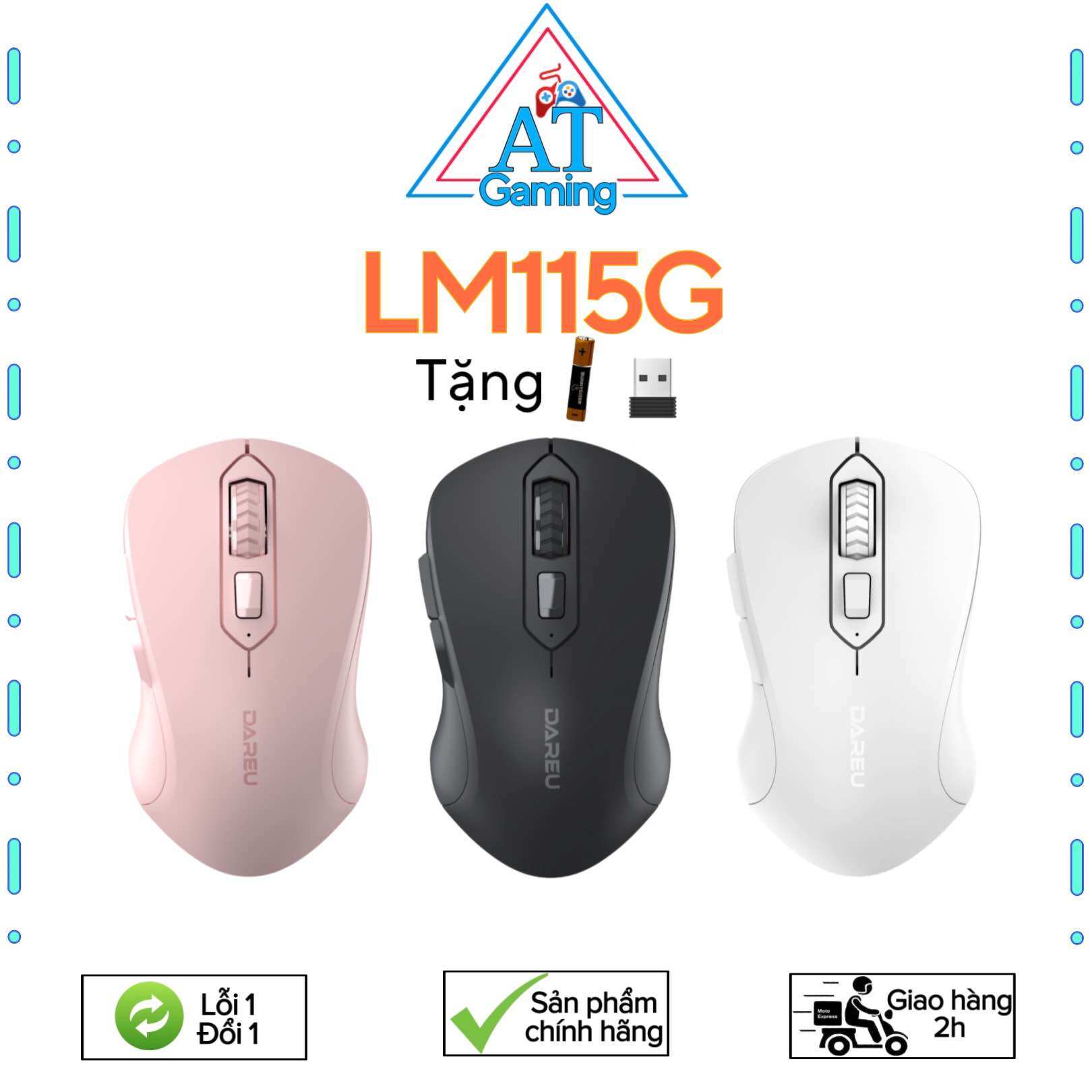 Chuột không dây dareu lm115g - black/ white / pink