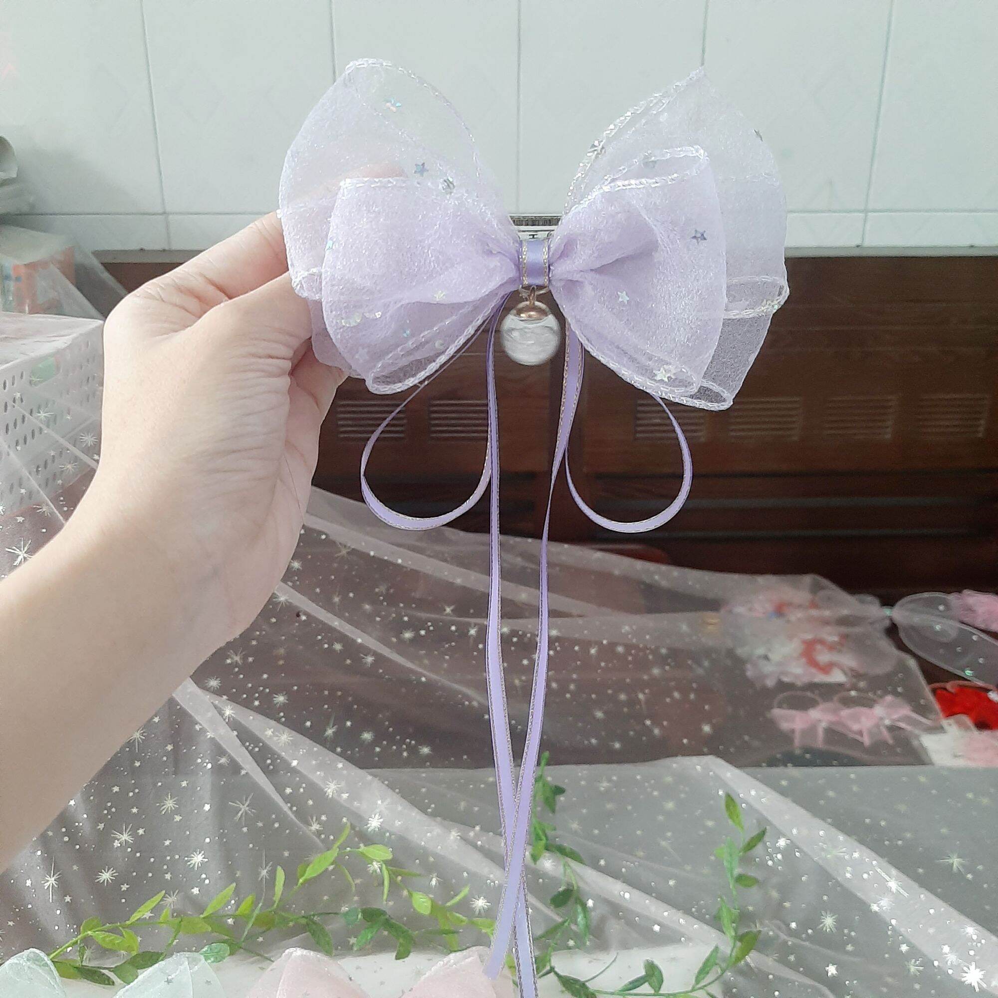Kẹp tóc nơ trăng sao đính ngọc lấp lánh (mua 10 tặng 1)