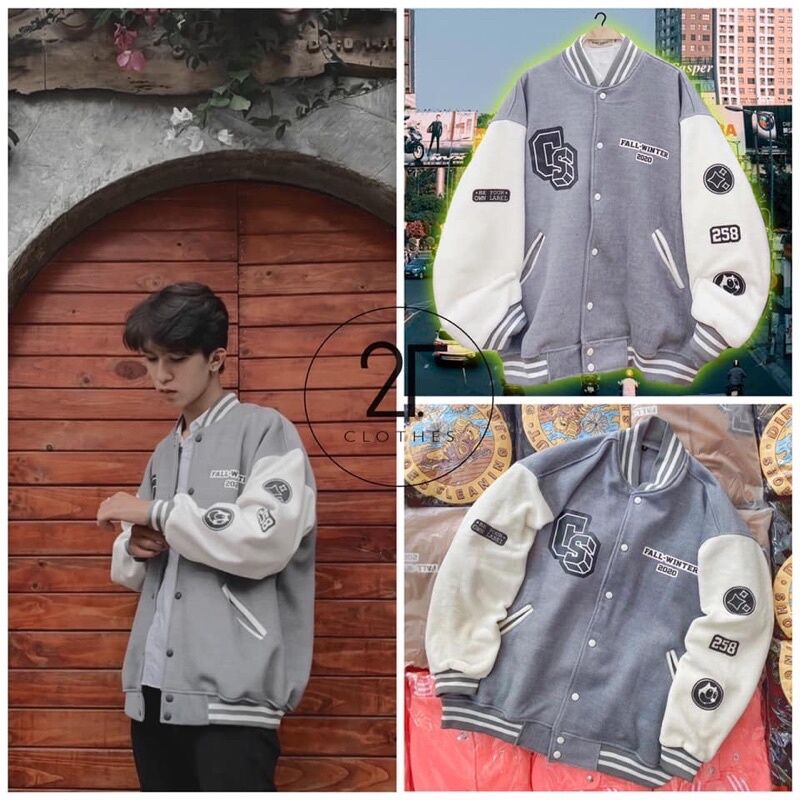 Áo Khoác Bomber Nam Nữ Áo Khoác Cardigan Nỉ Ngoại In Chữ Cs Thời Trang Bóng Chày -Super Fashion P