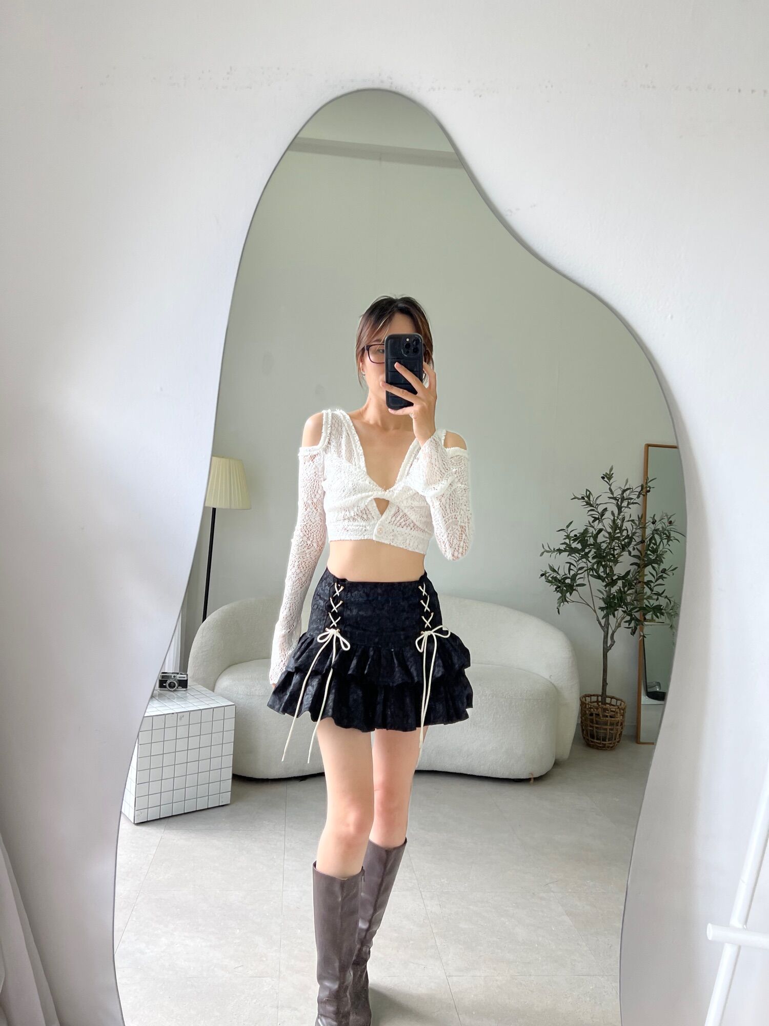 Chân váy xòe đan dây form tầng