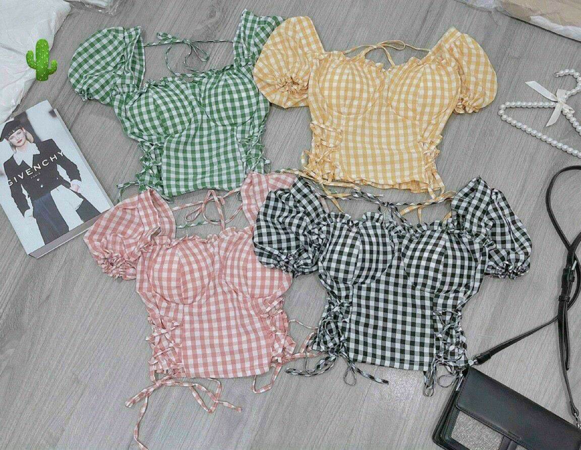 Áo kiểu caro có mút ngực