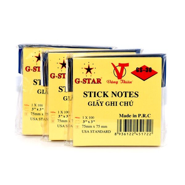 Giấy ghi chú vàng gstar . 3×2, 3×3, 3×4, 3×5