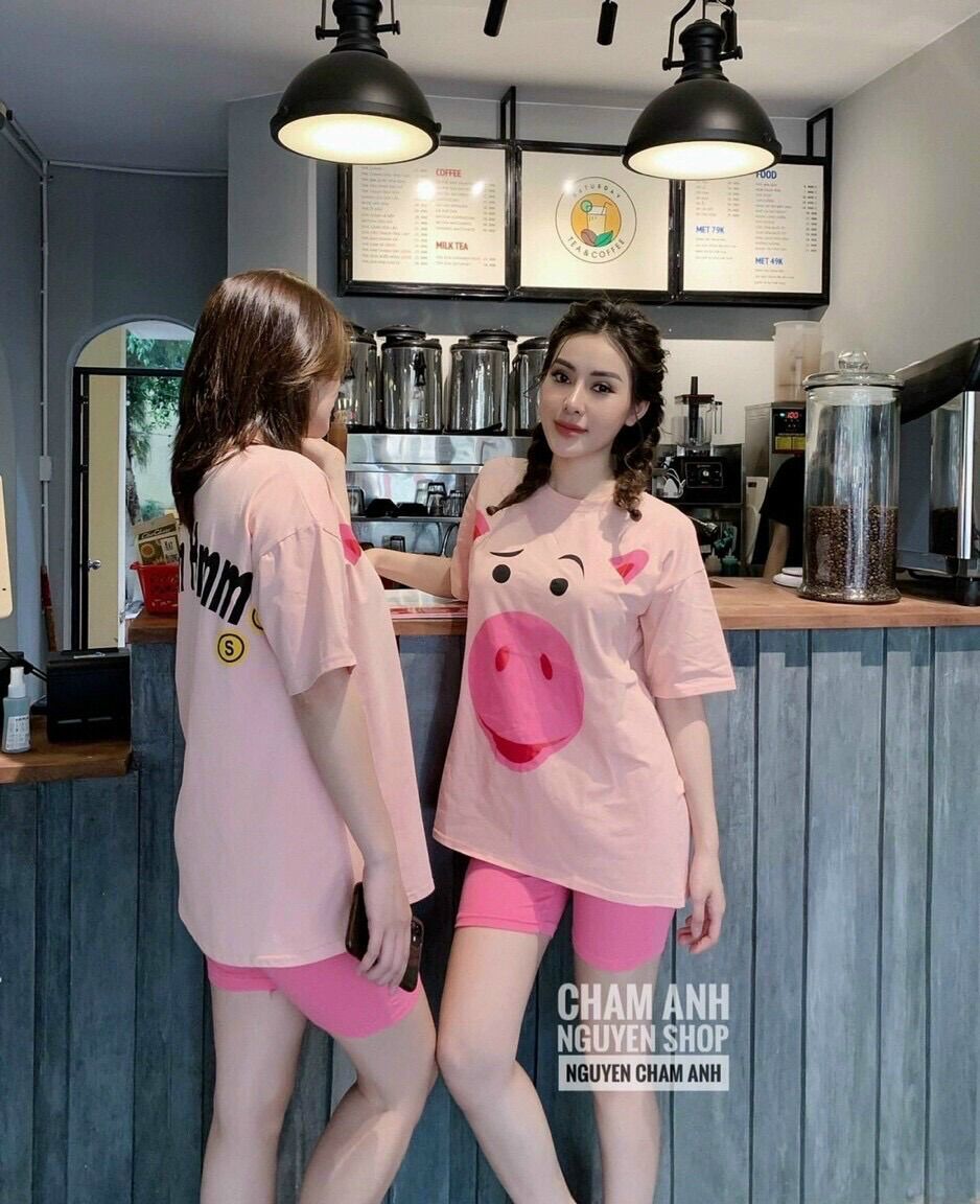 Set Legging Ngố + Tshirt Heo Hồng