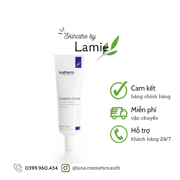 Kem Dưỡng Tái Tạo Phục Hồi Da Ngừa Sẹo Cicaderm Cream Ivatherm 40ml