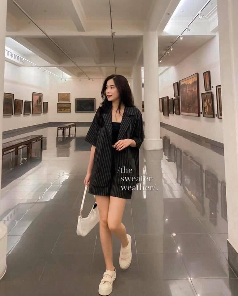 [HCM]SET ÁO VEST KẺ SỌC  + SHORT