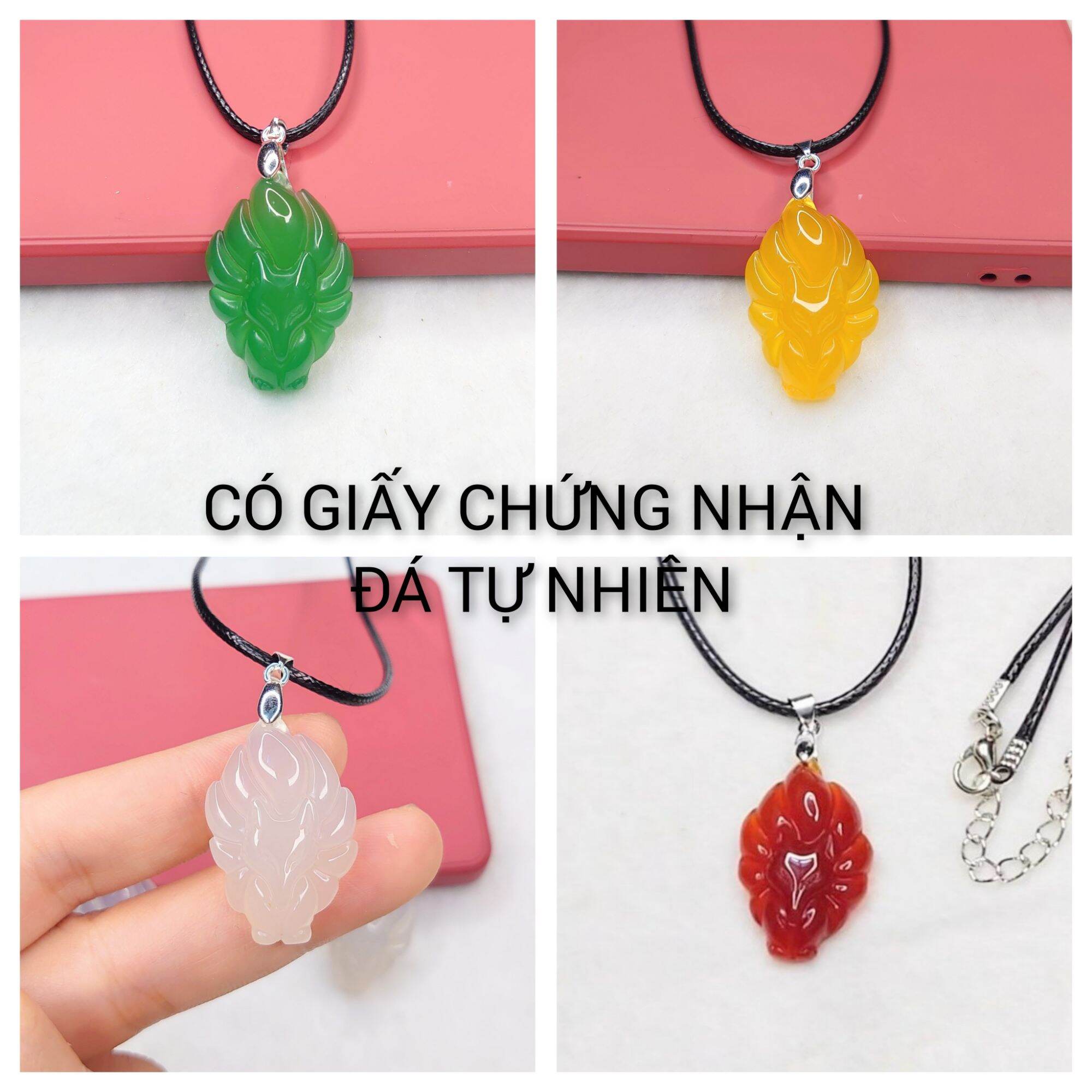 Mặt dây hồ ly chúa đá mã não có giấy kiểm định, dây đeo và hộp đựng
