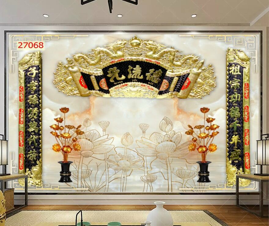 Tranh ban thờ 3d dán trang trí tường in vải lụa cao cấp kt 100cm×150cm