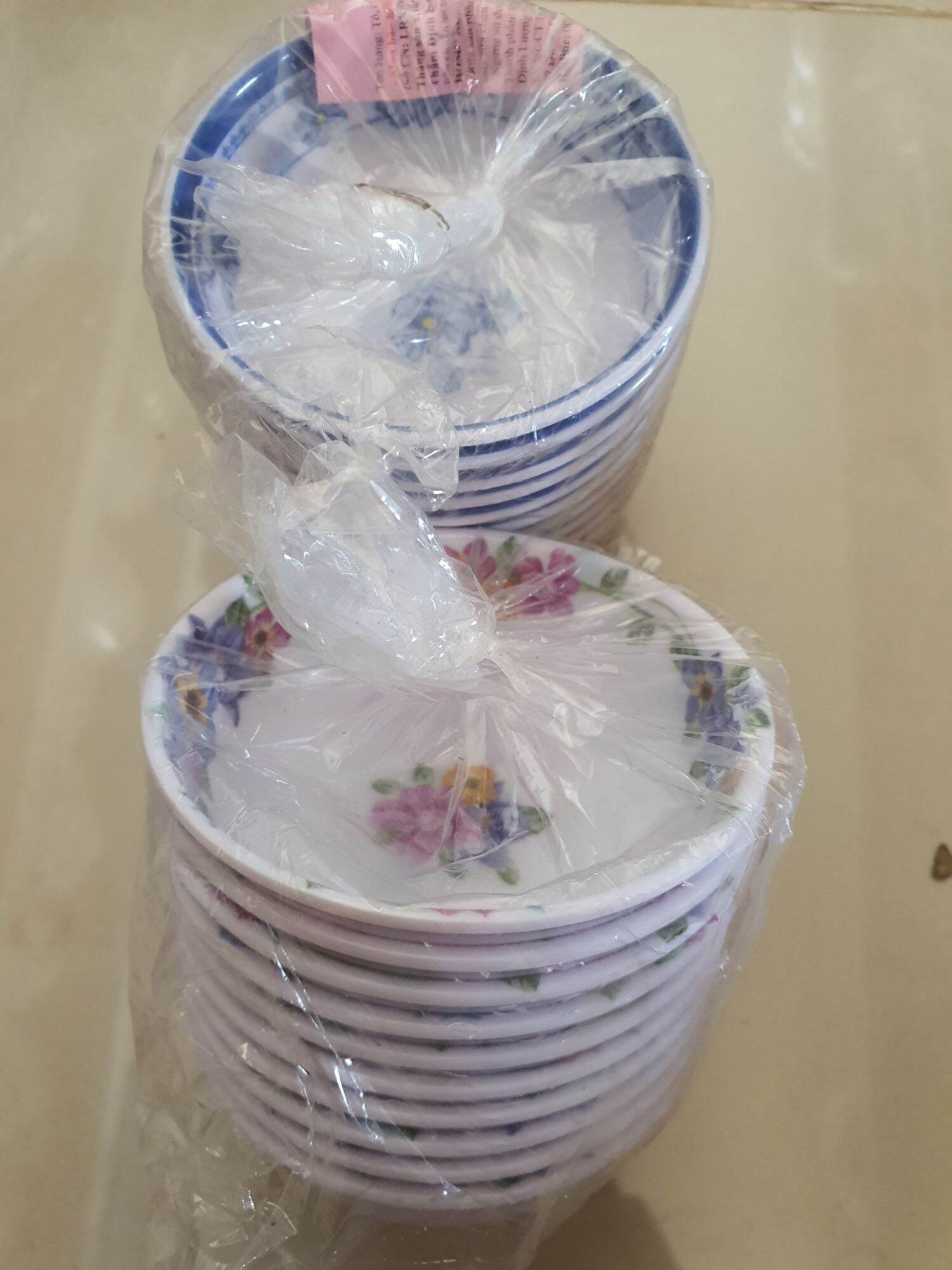 Set 10 Dĩa, Chén nhựa Melamine đựng nước chấm, muối tiêu (hoạ tiết ngẫu nhiên)