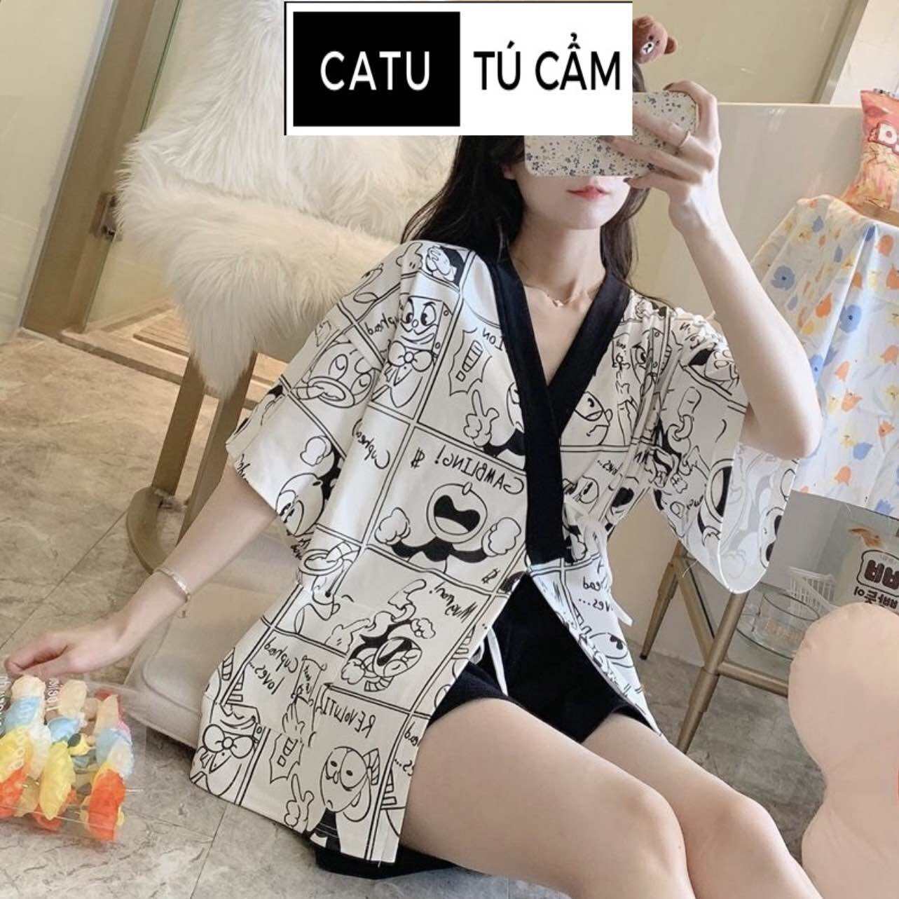 Bộ đồ ngủ quần cộc áo cộc yukata bộ đồ ngủ kimono siêu hot hit CATU Tú Cẩm