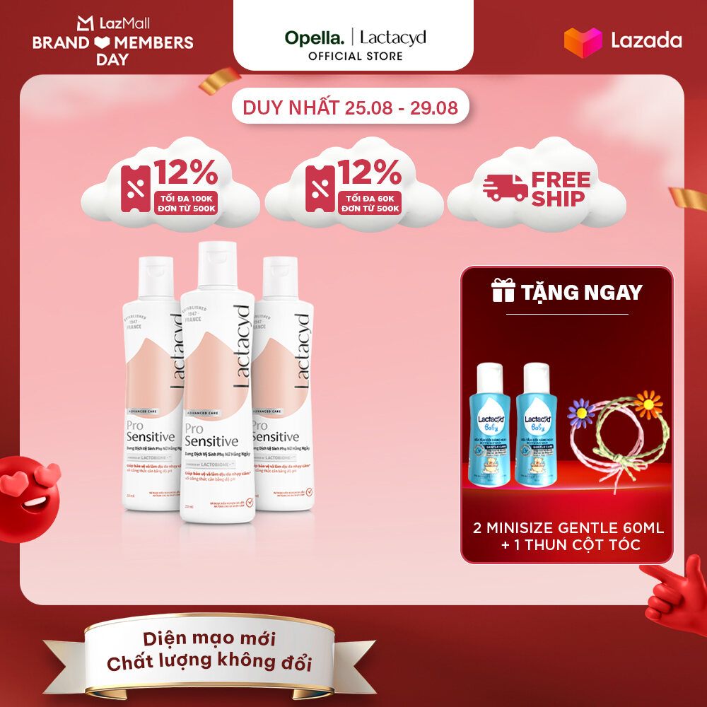 Bộ 3 chai Dung Dịch Vệ Sinh Phụ Nữ Lactacyd Pro Sensitive Cho Da Nhạy Cảm 250ml/chai