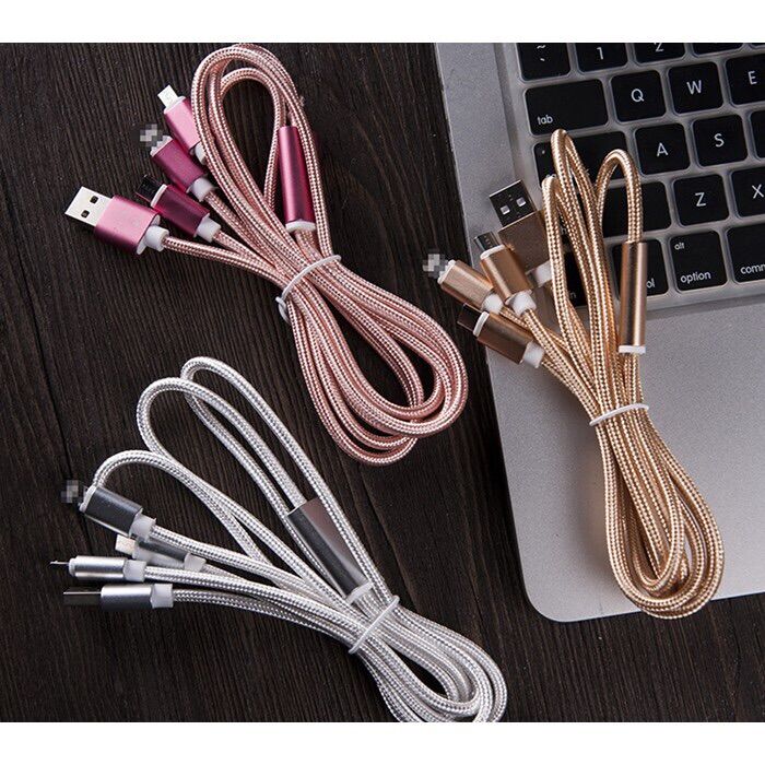 Cáp Sạc 3 Đầu Đa Năng Dây Dù 3 in 1: Lightning - Micro USB - Type C