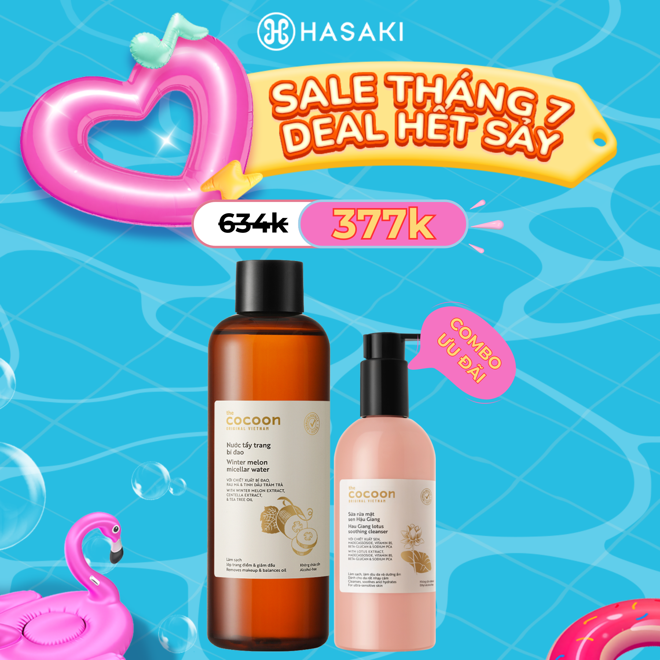 [SIÊU GIẢM GIÁ] Combo Cocoon Sữa Rửa Mặt Sen Hậu Giang Dịu Da Nhạy Cảm 310ml + Nước Tẩy Trang Bí Đao Giảm Dầu 500ml Hasaki Sản Phẩm Chính Hãng