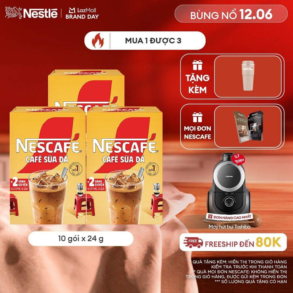 [ƯU ĐÃI THÁNG 6][FREESHIP TOÀN QUỐC] Combo 3 Hộp Cà phê Hòa tan NESCAFÉ CAFÉ SỮA ĐÁ 10 gói Nhân đôi sánh quyện