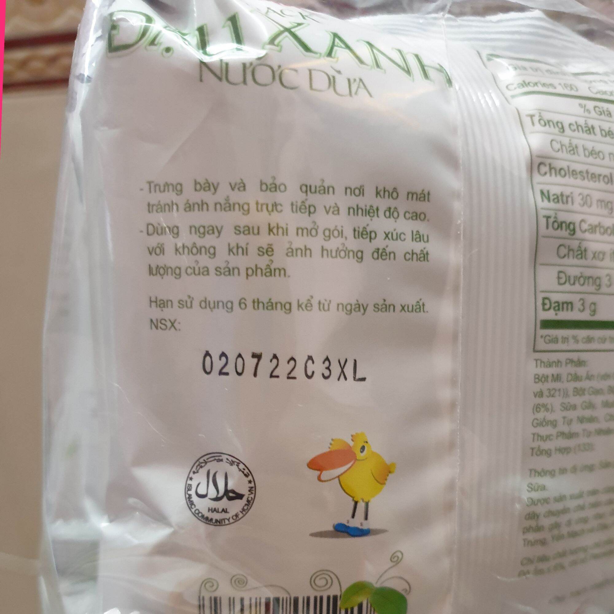 10 BAO BÁNH SNACK ĐẬU XANH NƯỚC DỪA/SOCOLA 16GR