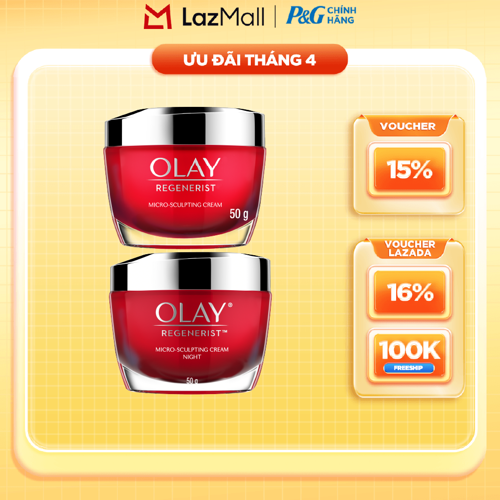 Combo Kem Dưỡng Ngày  Đêm OLAY REGENERIST Căng Mướt, Sáng Khỏe  Phục Hồi Dấu Hiệu Lão Hóa Hũ 50G