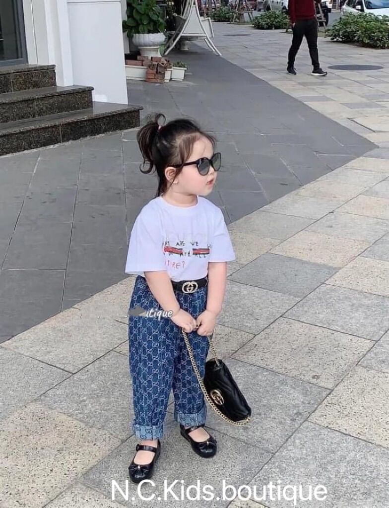 Set Bộ Áo Thun Quần Jean Co Giãn 2 Màu Cho Bé