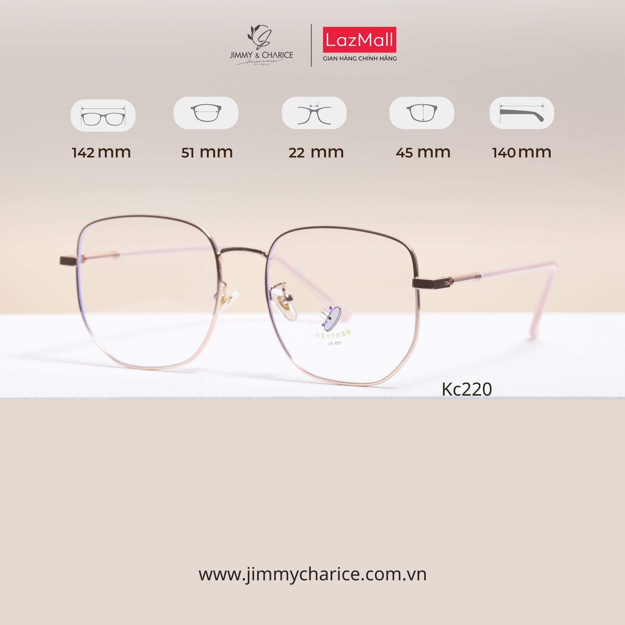 Gọng cận nữ Jimmy & Charice đa giác mắt kính bluecut chống ánh sáng xanh cao cấp thumbnail