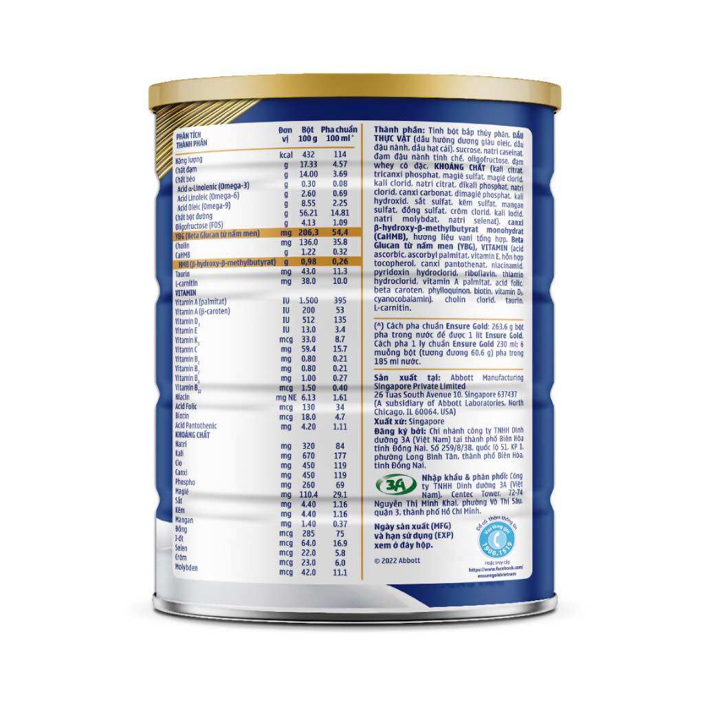 Sữa bột Ensure Gold hương vani (HMB) 800g