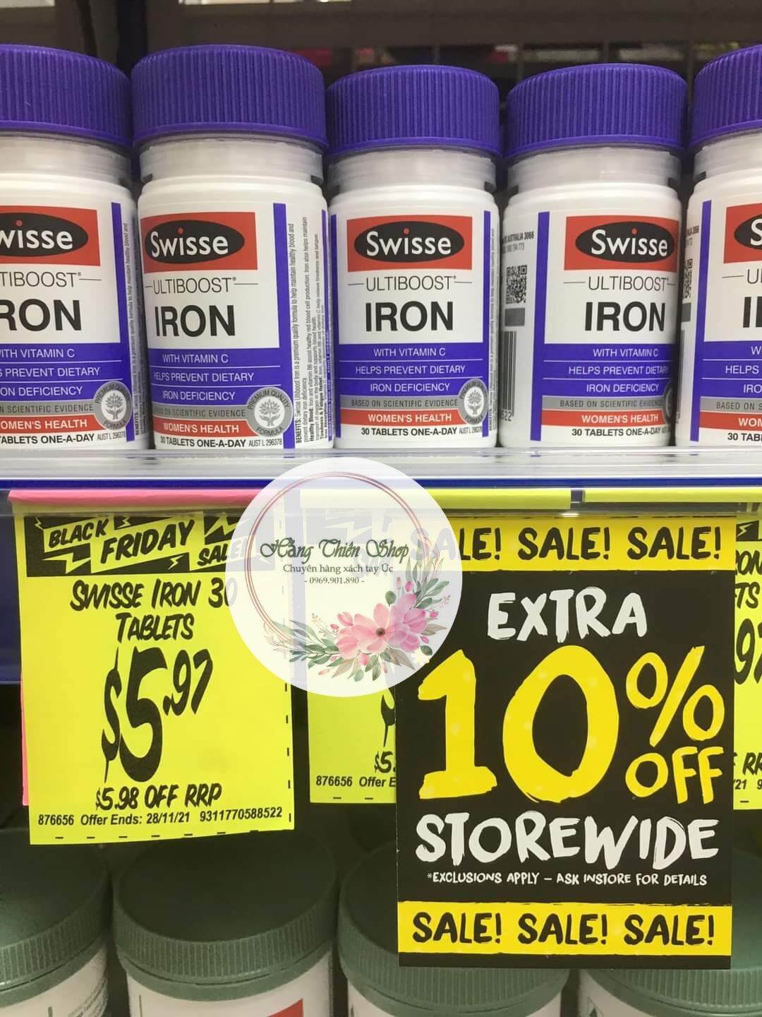 (Đủ bill) Viên bs sắt hữu cơ  Swisse  uotiboost iron 30 viên