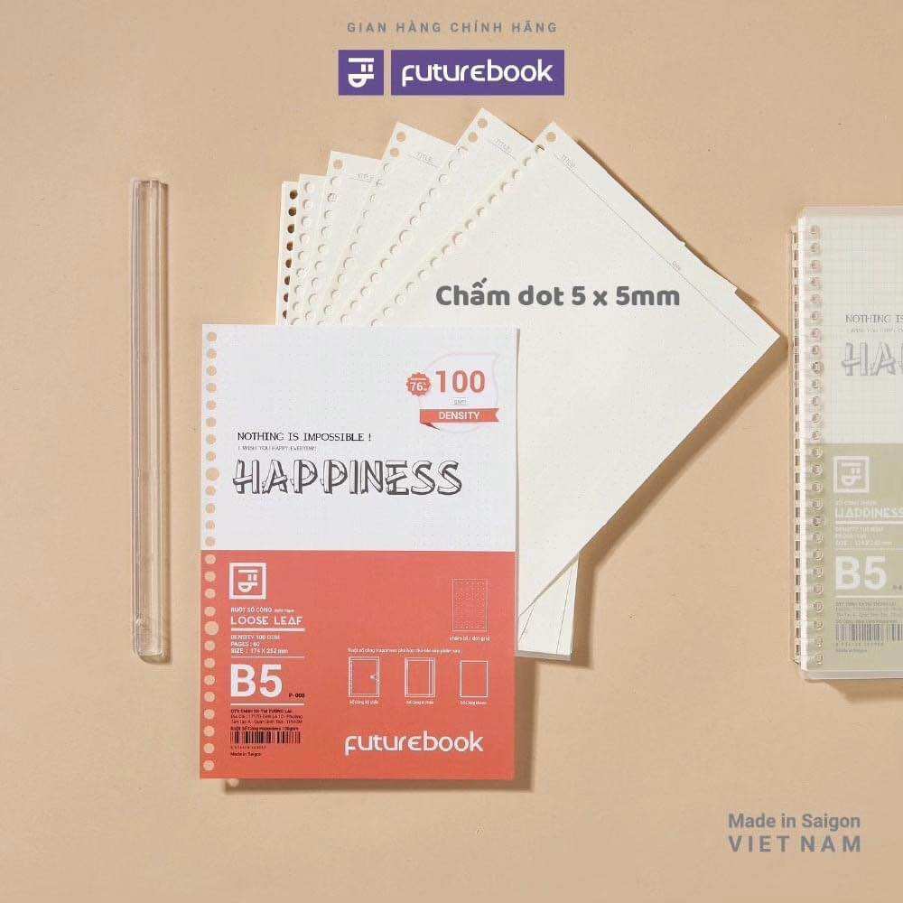 Giấy Refill ruột sổ còng Binder Happiness B5 26 chấu dòng kẻ caro chấm dot kẻ ngang cornell, làm sổ tay Planner, văn phòng phẩm FUTUREBOOK