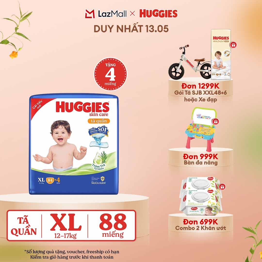 [CHỈ 13.05 GIẢM THÊM 90K]  Gói Tã/bỉm quần HUGGIES SKINCARE MEGA JUMBO size XL84+4 miếng