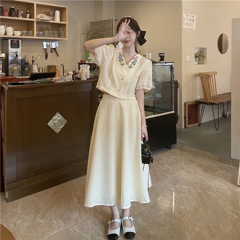 Set trang phục nữ tiểu thư áo + chân váy dáng dài