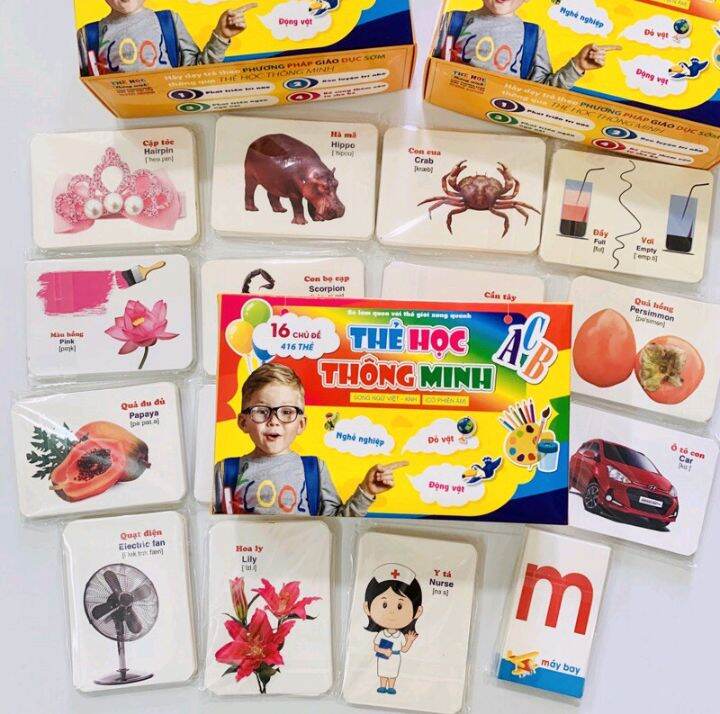 Thẻ học thông minh 16 chủ đề 416 thẻ ( Song ngữ Anh-Việt cho bé từ 2-6 tuổi)