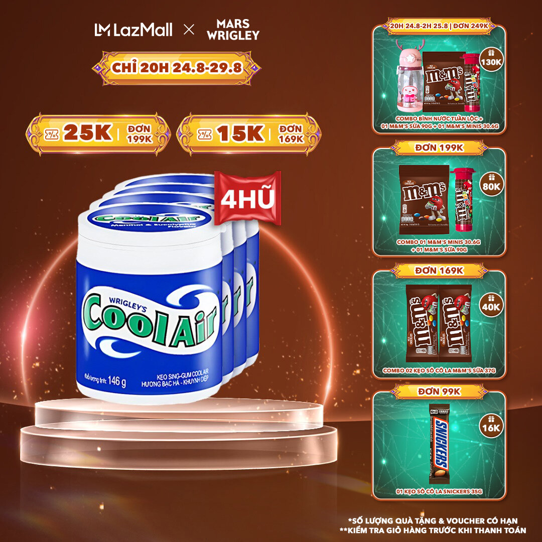 Combo 4 kẹo sing-gum cool air hương bạc hà - khuynh diệp hũ lớn 100 viên