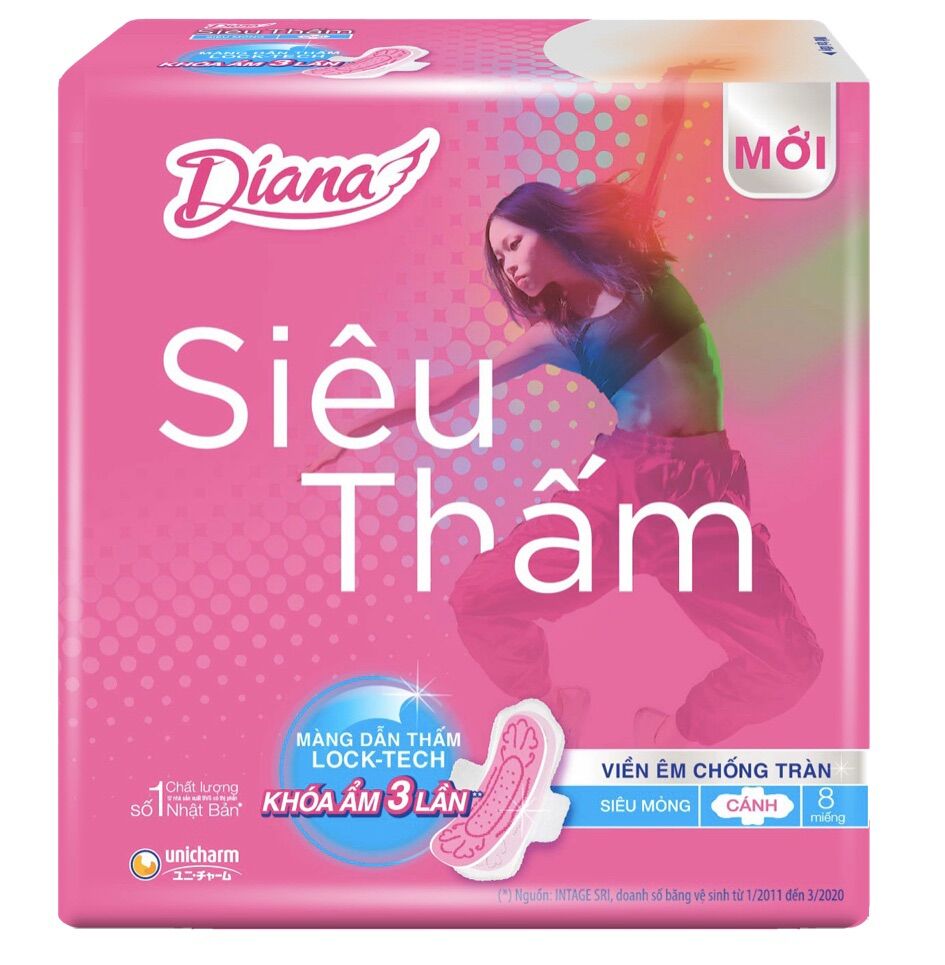 Băng vệ sinh Diana Siêu thấm Siêu mỏng cánh/không cánh 8 miếng