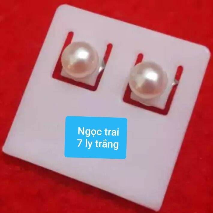 Bông tai Ngọc trai màu trắng 7 ly , chấu inox bóng sáng