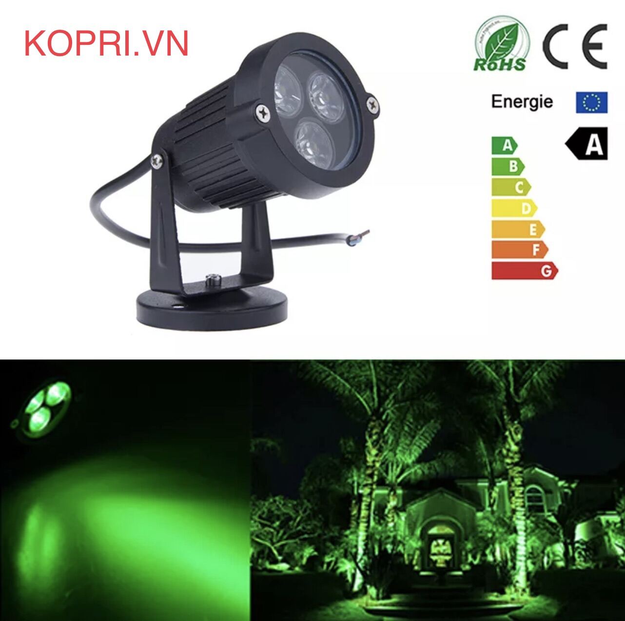 Đèn Led Rọi Cây Mini 3W Xanh Lá. Đèn Led Cắm Cỏ Ngoài Trời 3W Điện 220V Chống Nước. Đèn Pha Xanh Lá 3W.