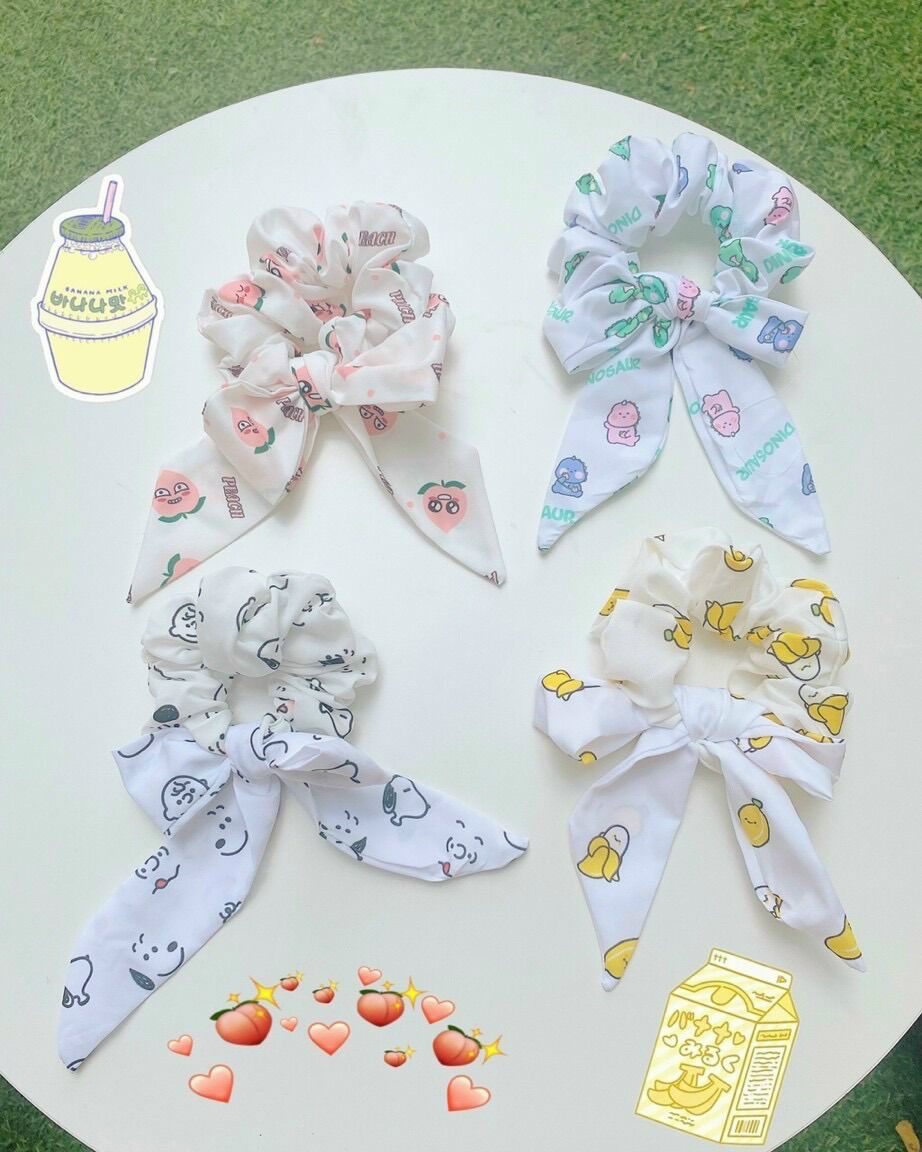 [ATKSHOP] Cột tóc scrunchies nơ họa tiết hoạt hình trái cây