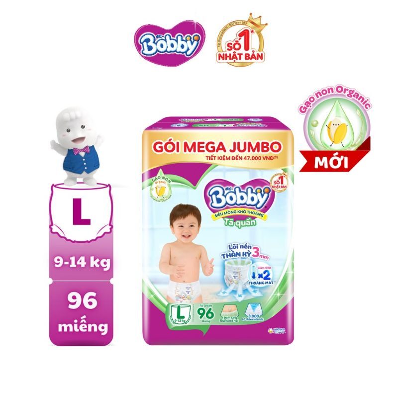 Tã quần bobby mega m120 l96 xl84 xl92 xxl84