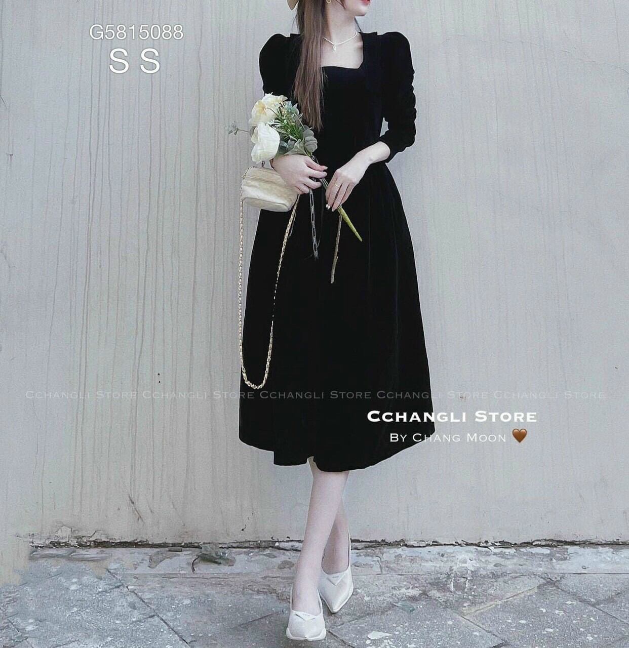 Đầm midi cổ vuông TP sang chảnh