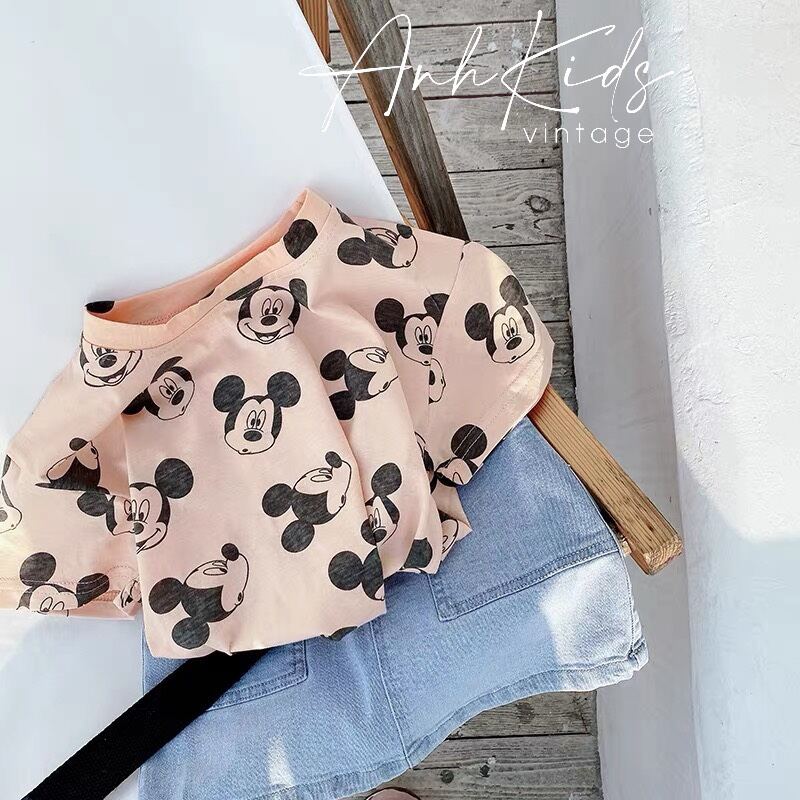 A4-set áo thun mickey + cv jean cho bé gái 8-18kg