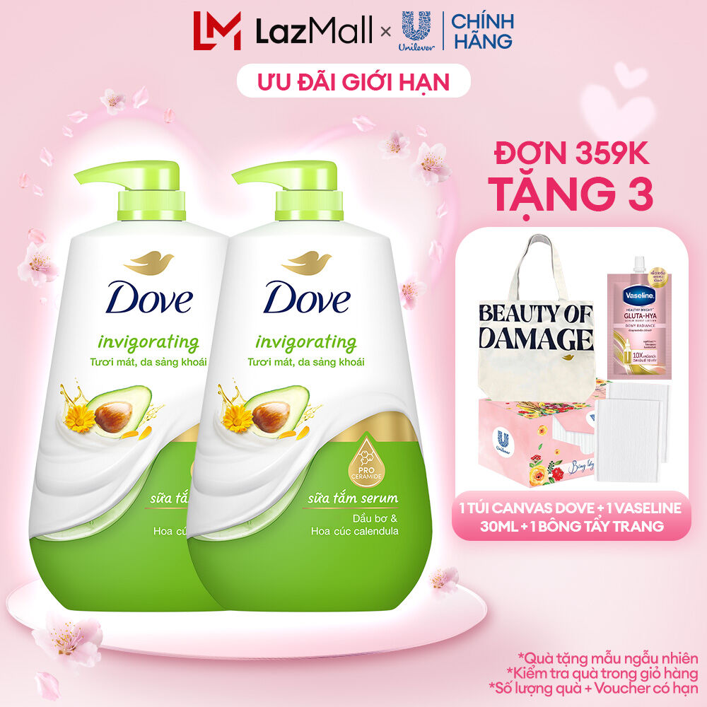 Combo 2 Sữa tắm dưỡng thể Dove chăm da mềm mịn tức thì với dưỡng chất lợi khuẩn da 900g/chai (bao bì