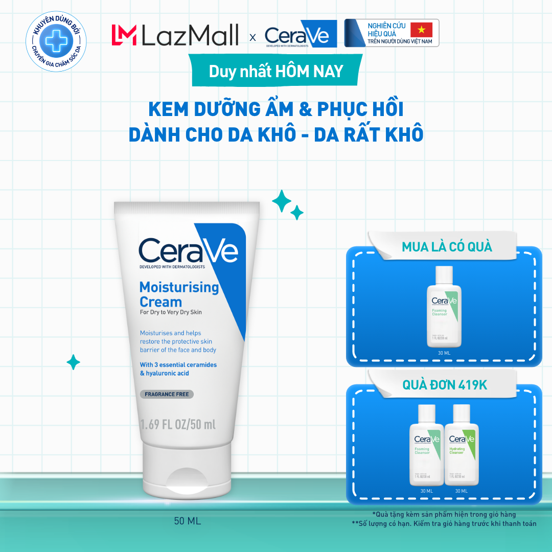 Kem dưỡng ẩm phục hồi chuyên sâu và giữ da ẩm mịn suốt 48H CERAVE MOISTURISING CREAM 50ML