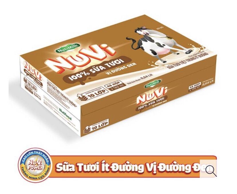 combo 4 hộp sữa nuvi đường đen ít ngọt 180ml