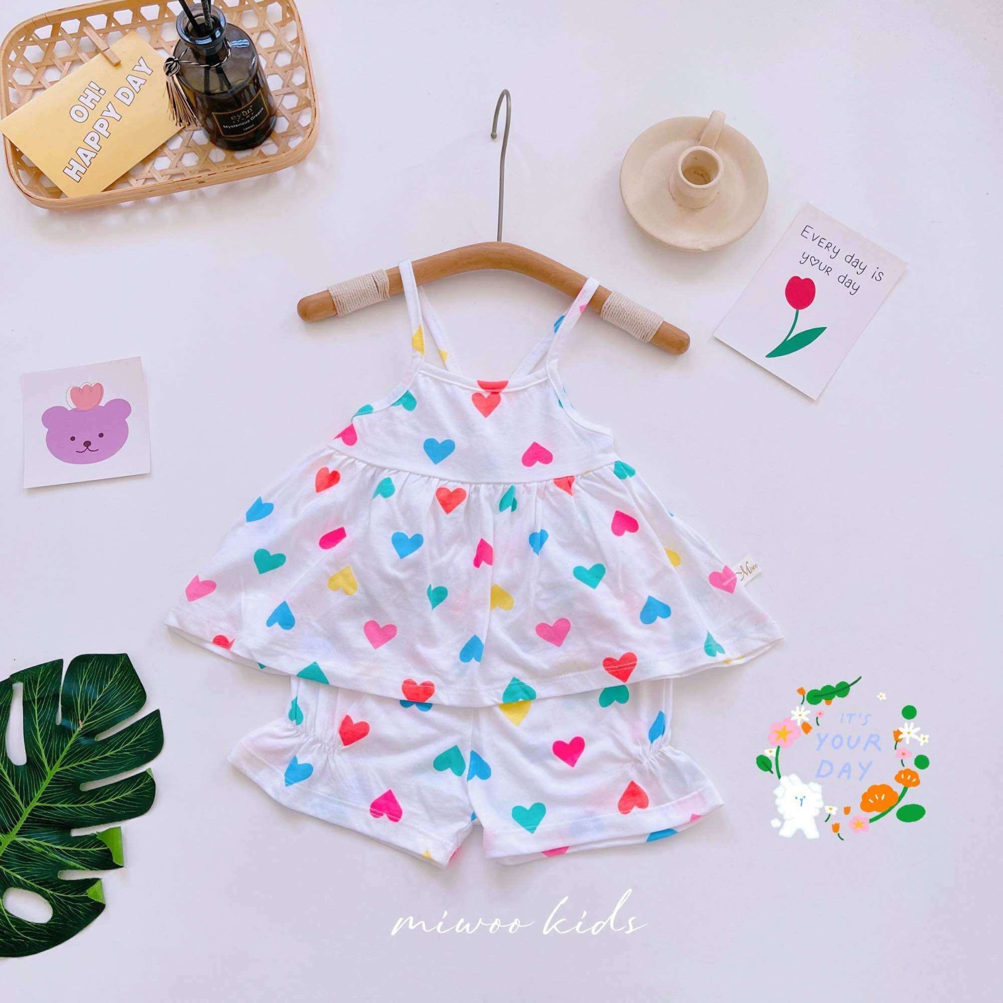 Đồ bộ 2 dây mặc nhà mát mẻ cho bé gái 7-17kg