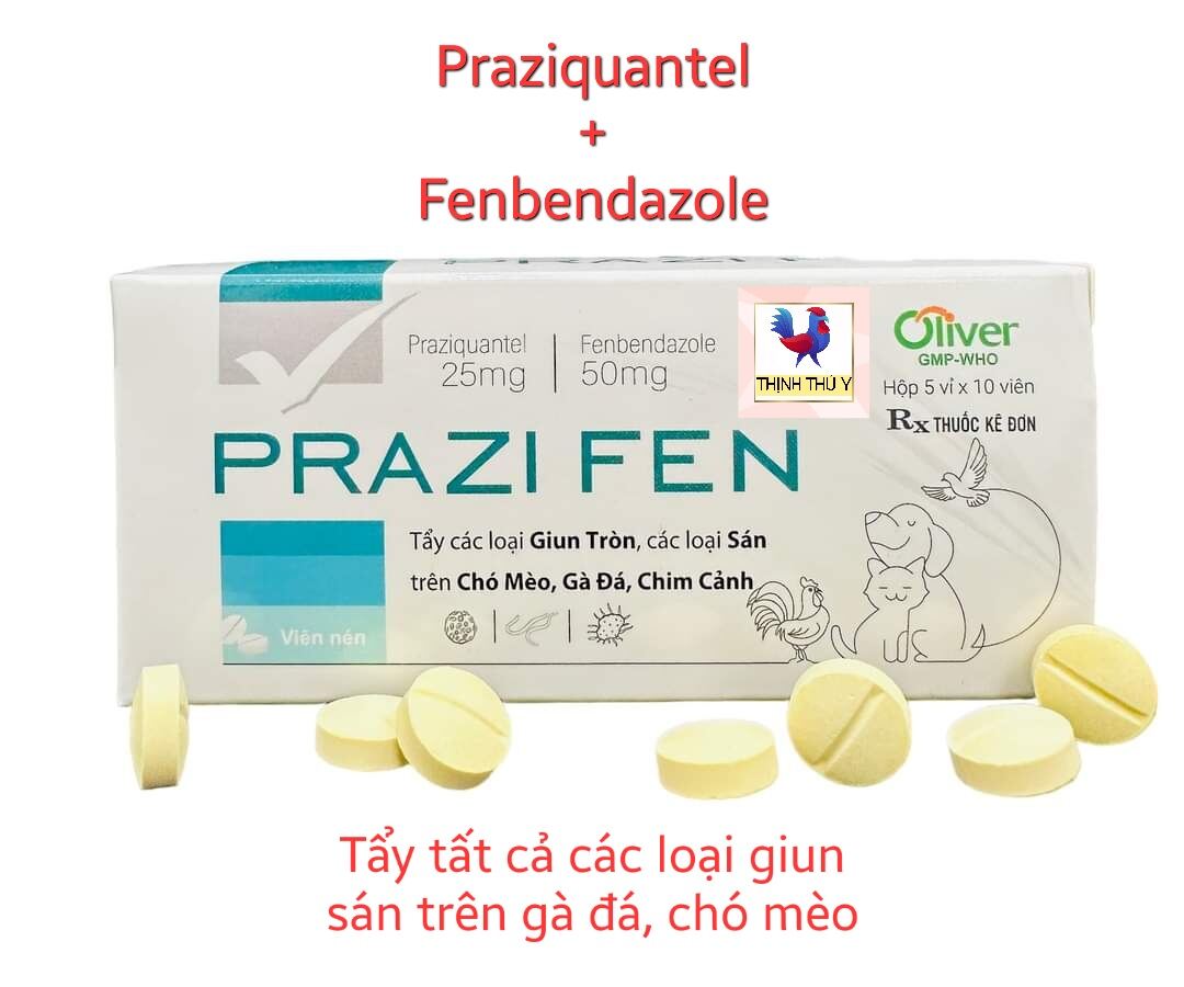 Oliver PRAZI FEN (1 Vỉ 10 viên) - Thuốc sổ giun cao cấp. Tẩy sạch tất cả các loại giun sán cho gà đá, chó mèo, chim cảnh