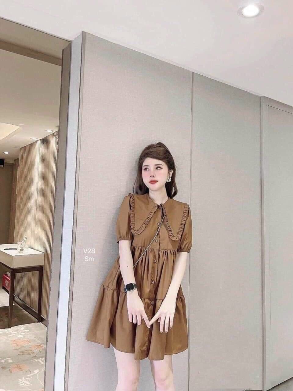 Đầm baby cổ sen nâu dịu dàng BG