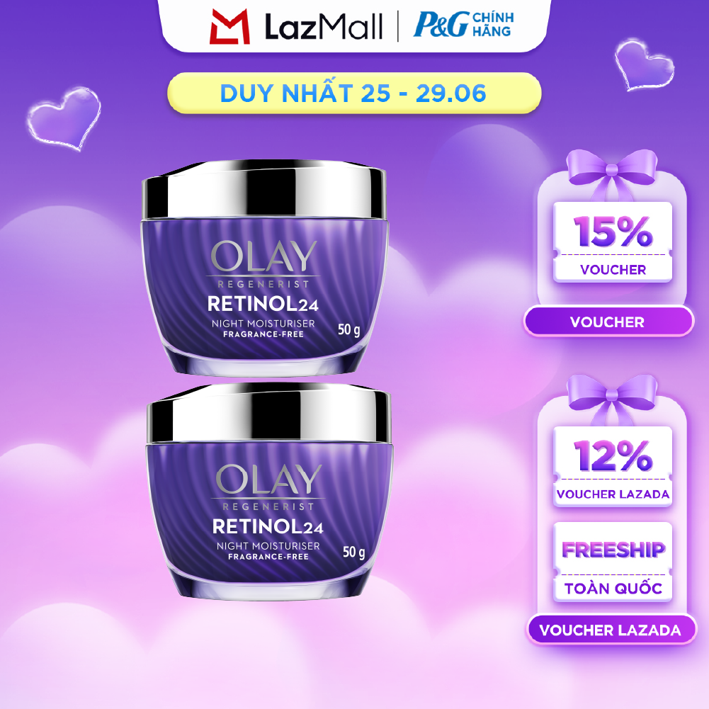 Combo 2 Kem Dưỡng Ban Đêm OLAY RETINOL24 Giúp Giữ Nét Tươi Trẻ Cho Da  Mờ Nếp Nhăn Hũ 50G