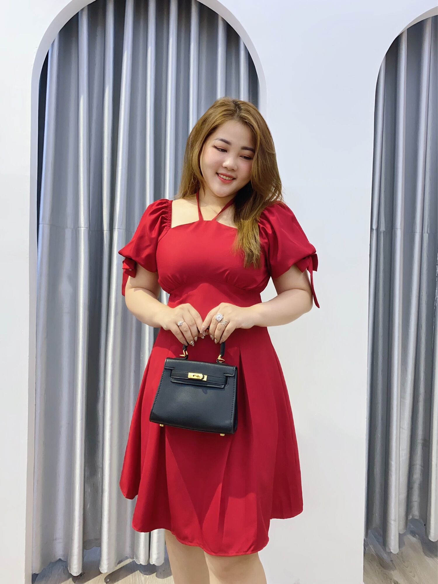 [Ảnh thật] 55-90kg Bigsize ĐẦM CỔ YẾM XINH XẮN
