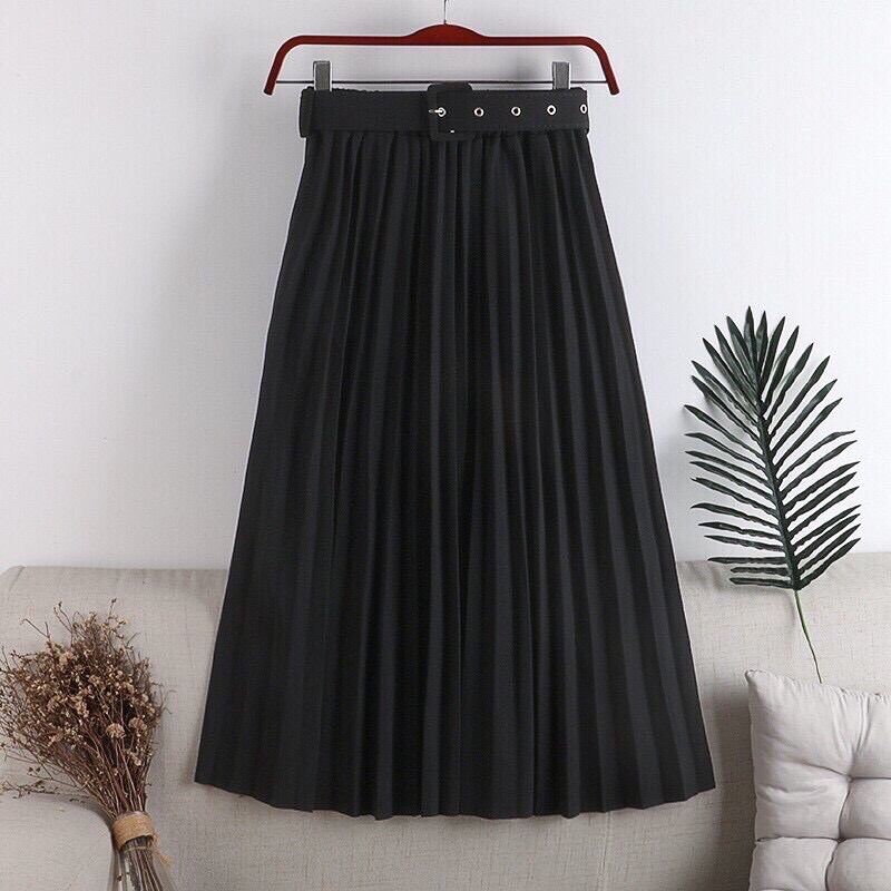 [ Hàng QC] Chân Váy Xếp Ly Dài Kèm Đai Loại 1