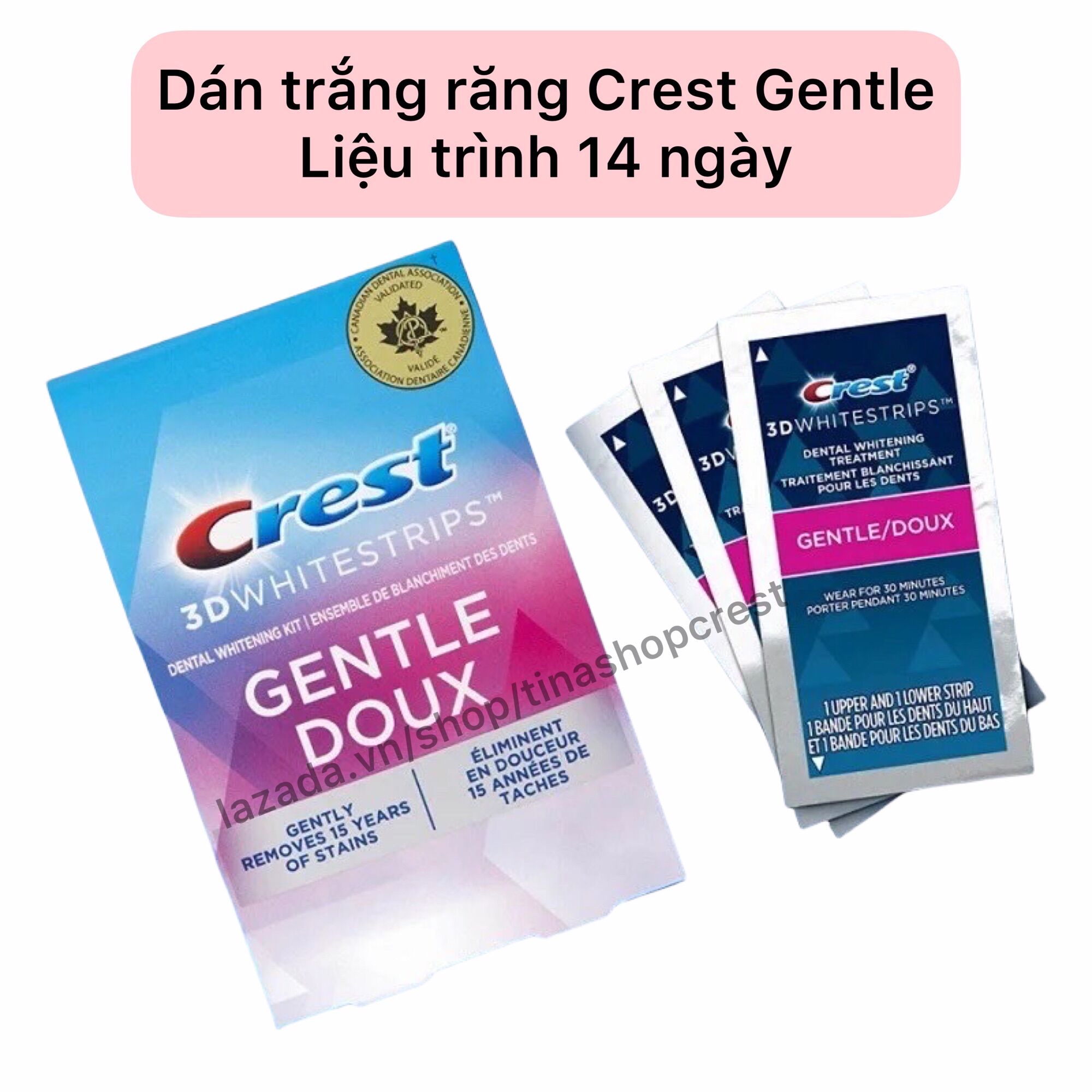 Hộp dán trắng răng Crest 3D White Gentle liệu trình 14 gói