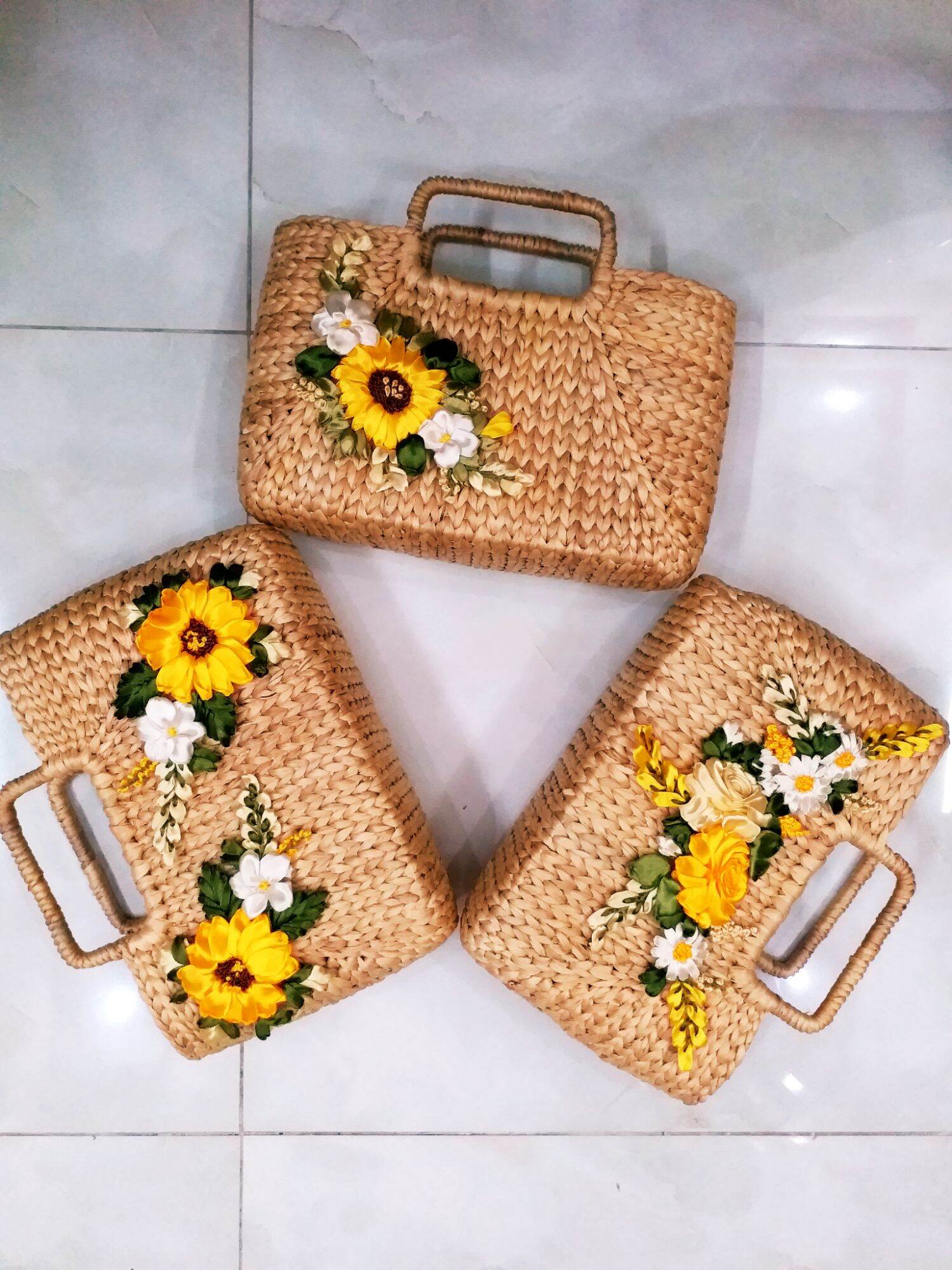 Túi lục chữ nhật hoa ruy băng